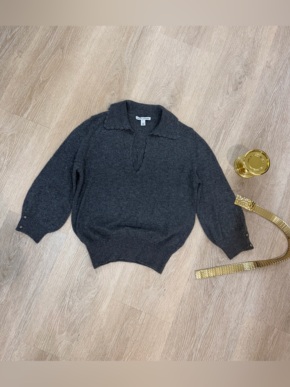 Autumn Cashmere Sweater Italian Yarn Scalloped Collar Women’s Size M